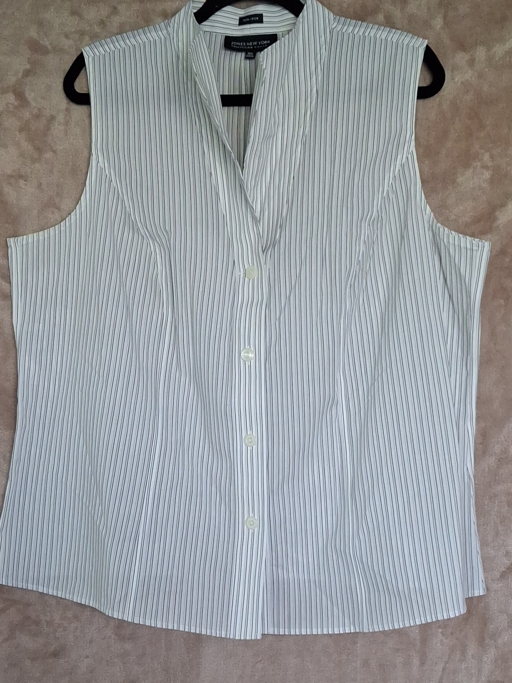 Jones New York White Sleeveless Striped Button-Front Blouse